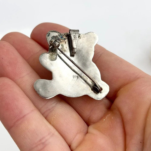Sterling Silver Teddy Bear | Stuffed Animal Shaped Vintage Brooch | Pendant - Picture 8 of 10